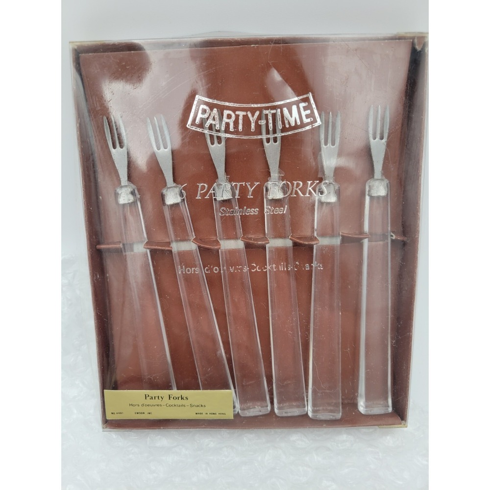 Vintage Party Time Party‎ Cocktail Forks Set of 6 Stainless Acrylic Handles